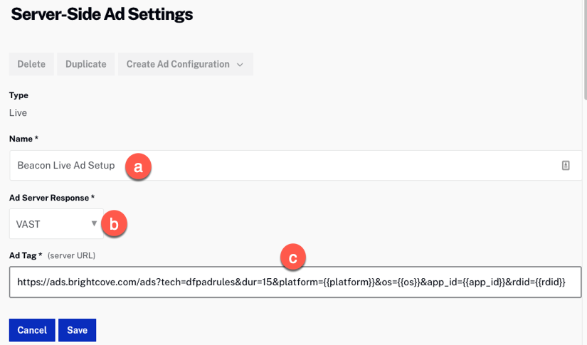 SSAI Configuration Live