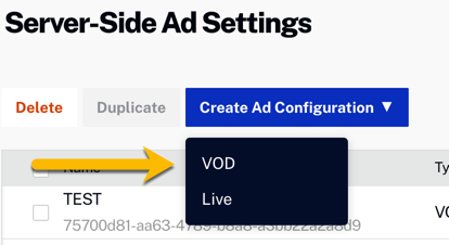 Create VOD Ad Config