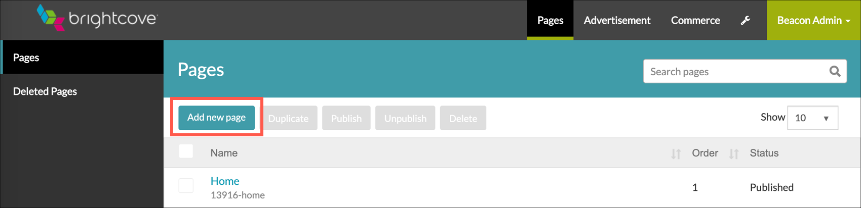 Add new page button