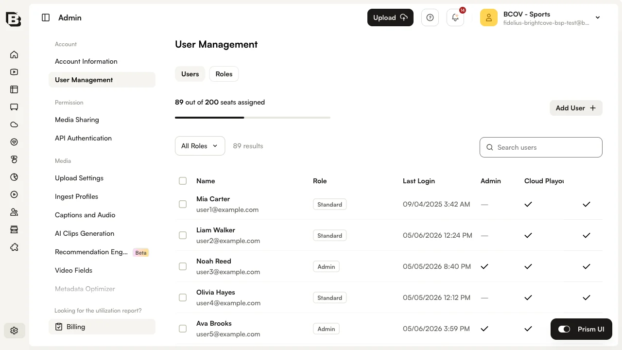 User Management page