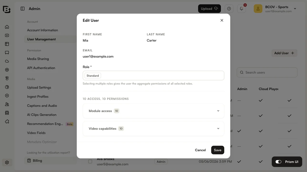 Edit user dialog
