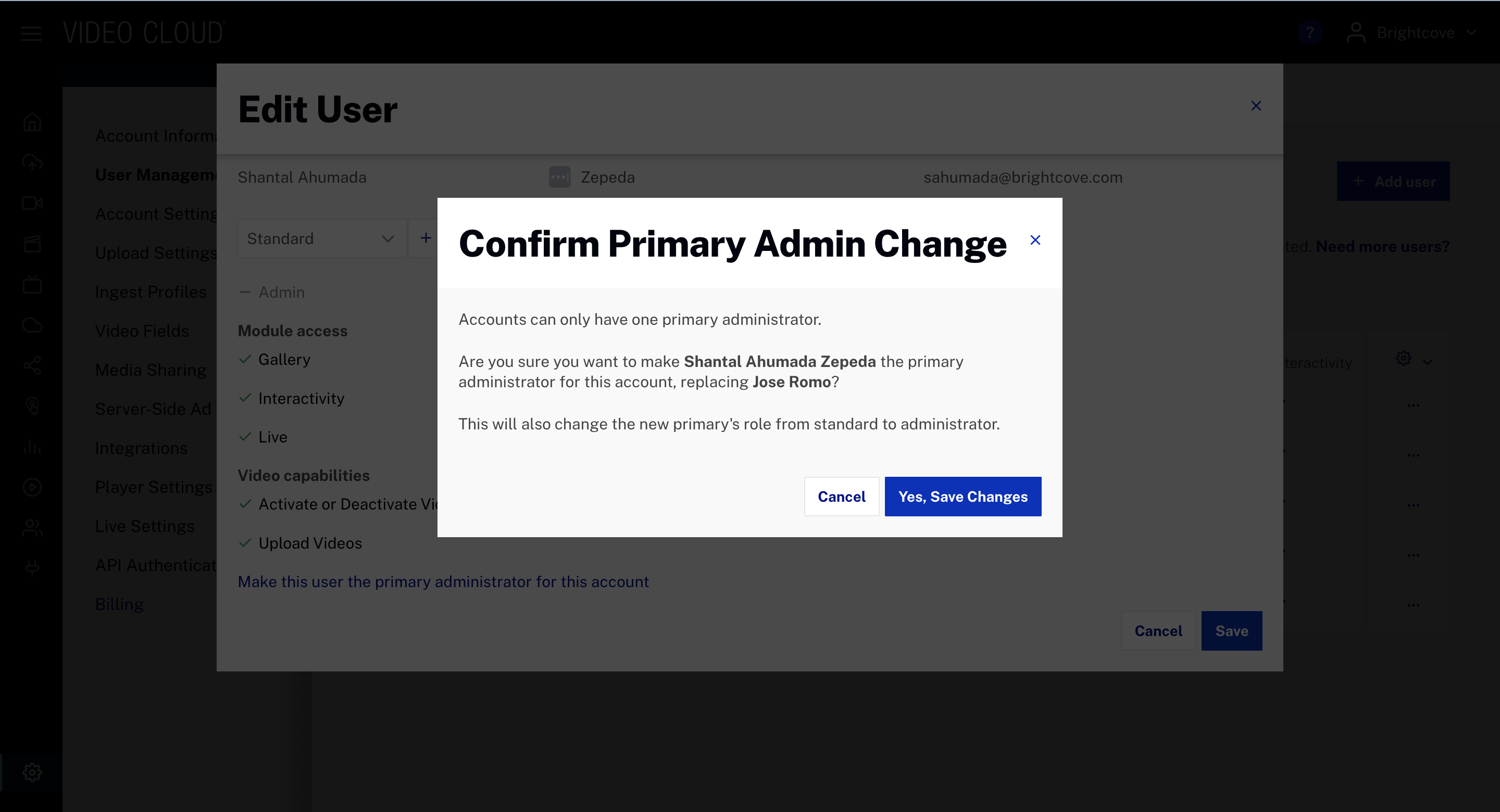 Confirm primary user change