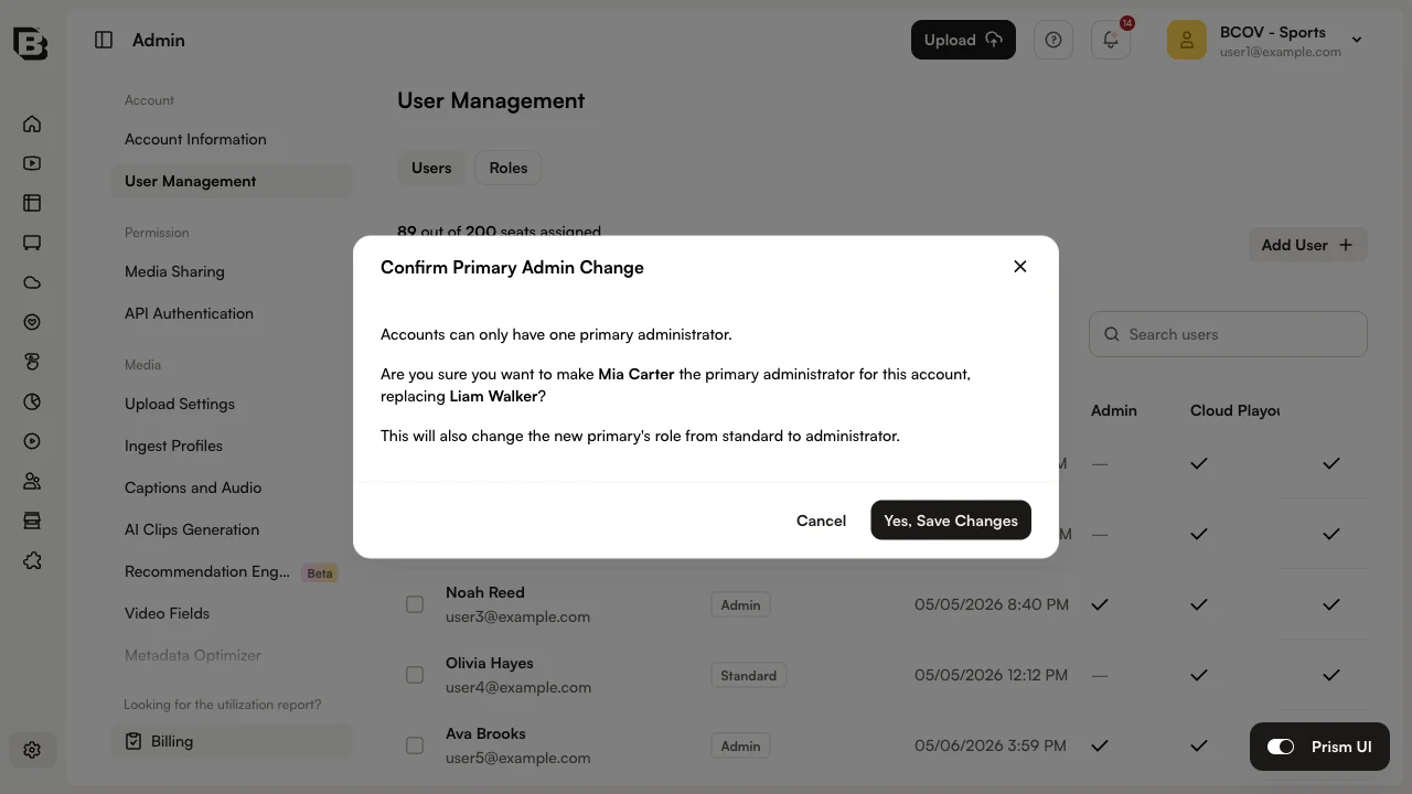 Confirm primary admin change