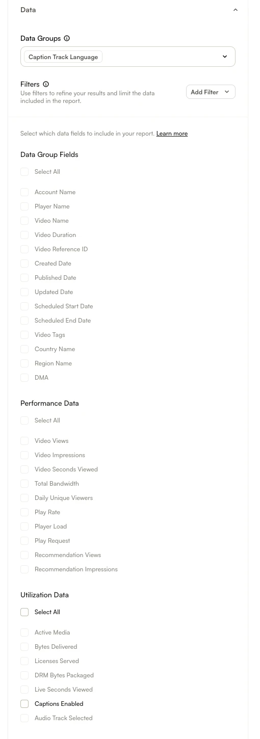 Caption Track Language data fields