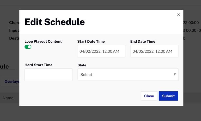 Channel Edit Schedule