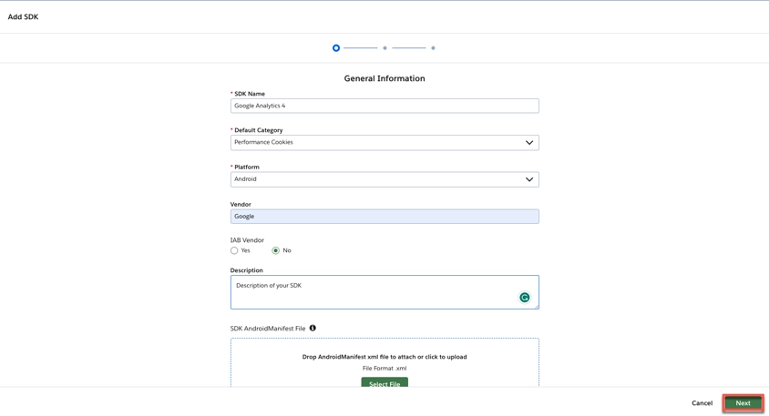 fill the sdk fields