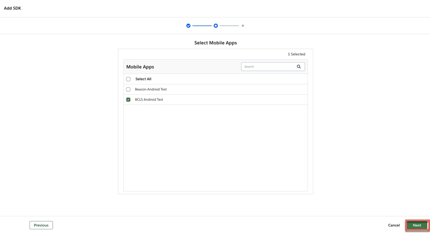 select apps to apply the sdk