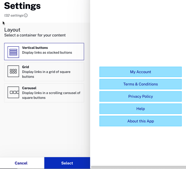 settings buttons layout