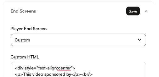 Custom end screen with HTML code
