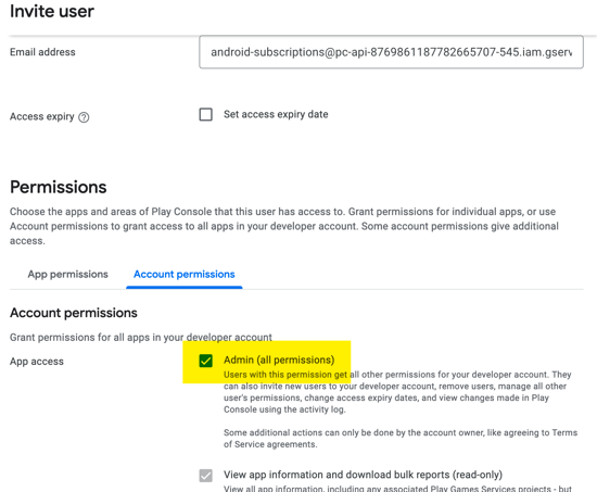 grant admin permissions