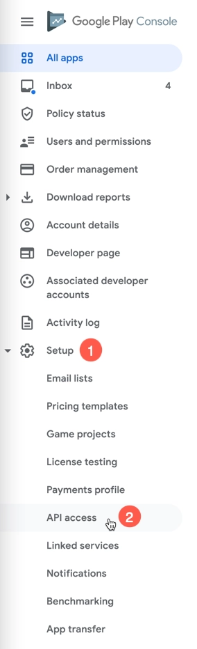 Settings > Developer Account > API access