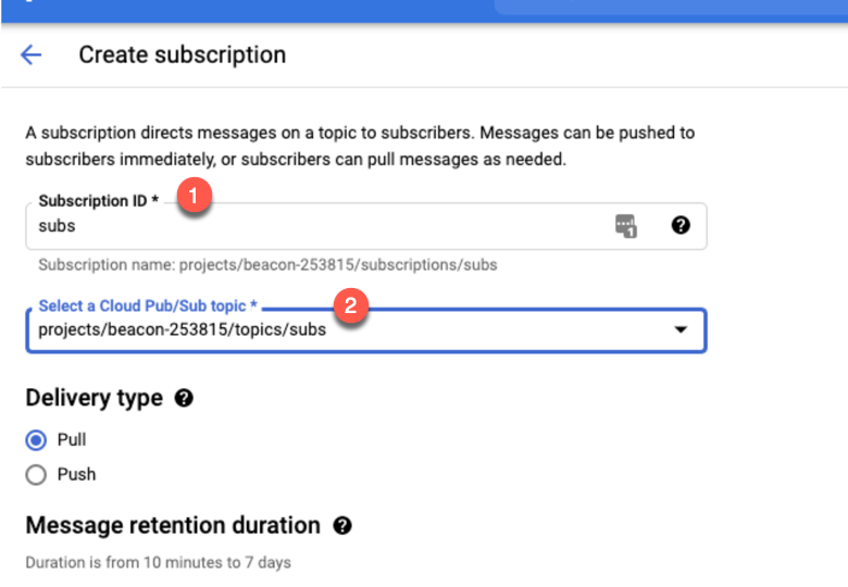 Subscription ID and topic