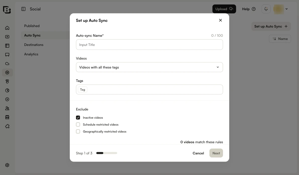 Auto Sync setup wizard step 1